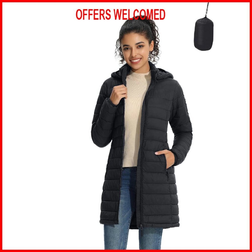 Packable Puffer Coat Lightweight Water-Resistant Detachable Hood Slim-Fit
